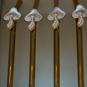 Elegant Gold and White Mushroom Cocktail Stirrers
